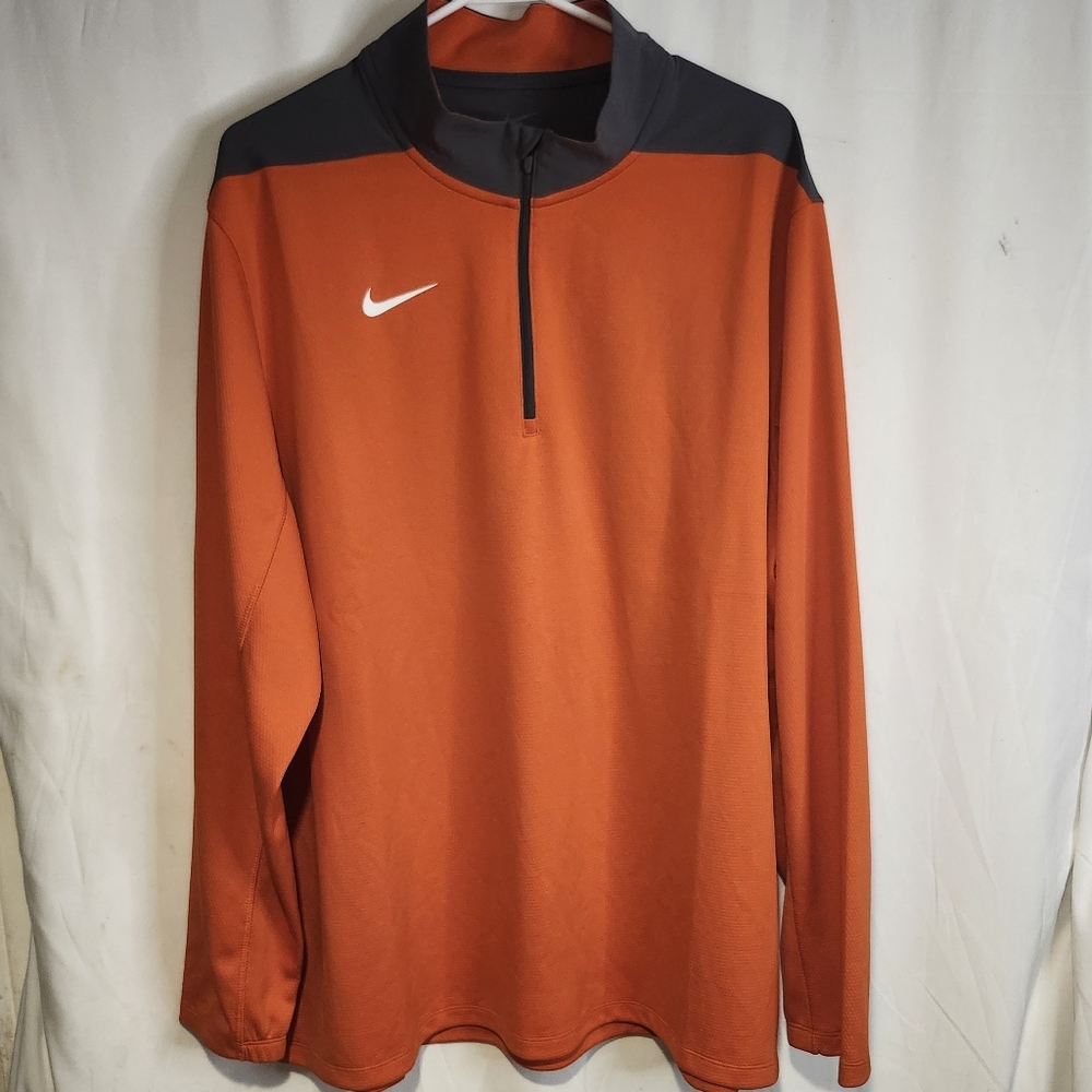 Nike Dri-Fit Men Long Sleeve XXL Pullover Orange Gray 1/4 Zip Logo Graphic